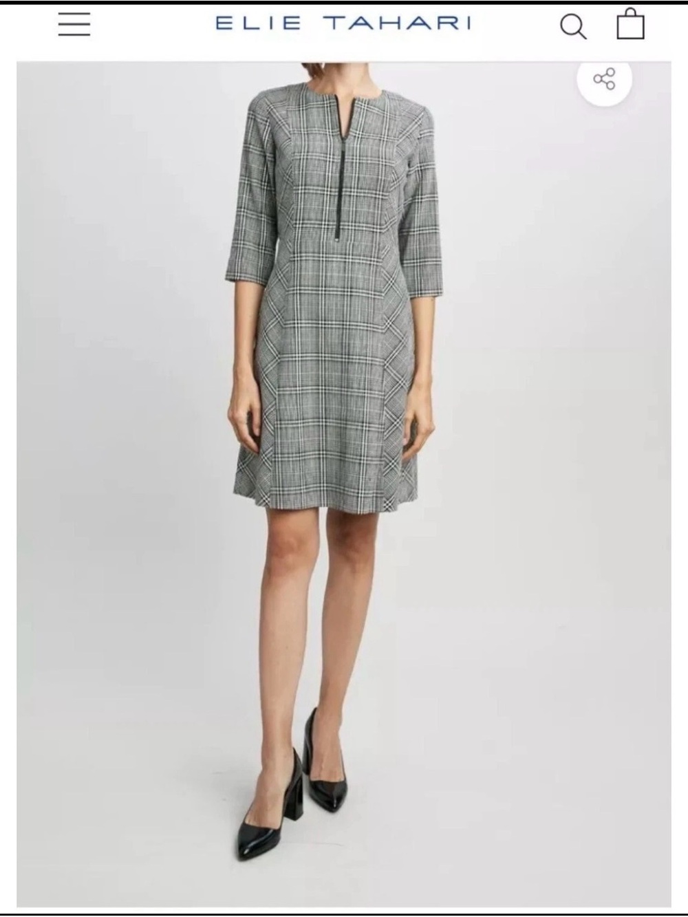 Elie Tahari NWT Black White Red Plaid Notch-Neck Lined Dress 2 Women’s